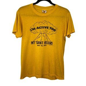 Mount Saint Helens Vintage Novelty Tee 1980 Sex Positive Mustard Yellow Medium